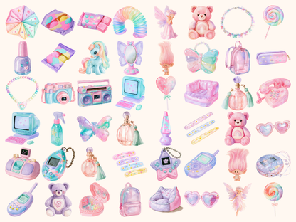Pastel 90's Girlhood Waterolor Clipart