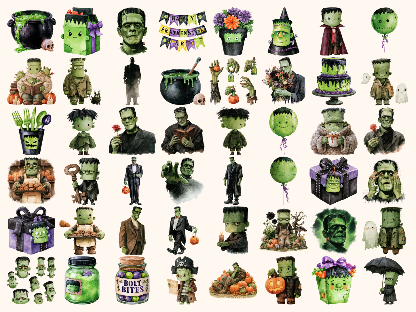 Frankenstein Watercolor Clipart