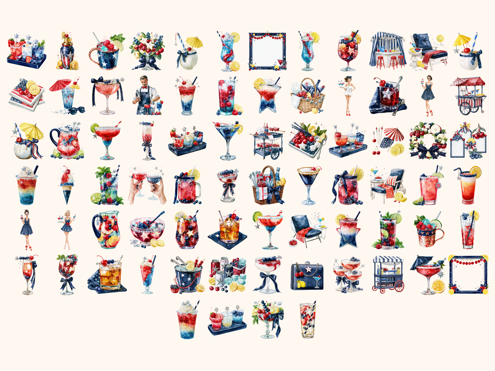 Patriotic Cocktails Watercolor Clipart