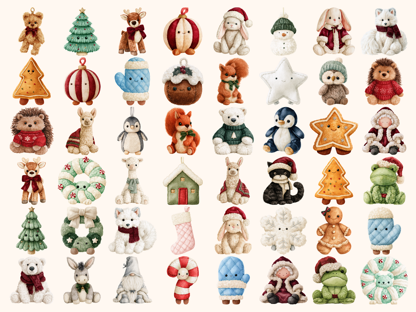Christmas Plushies Watercolor Clipart