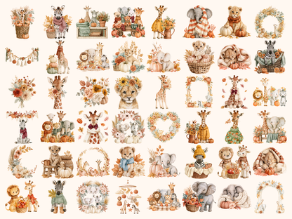 Baby Safari Fall Watercolor Clipart