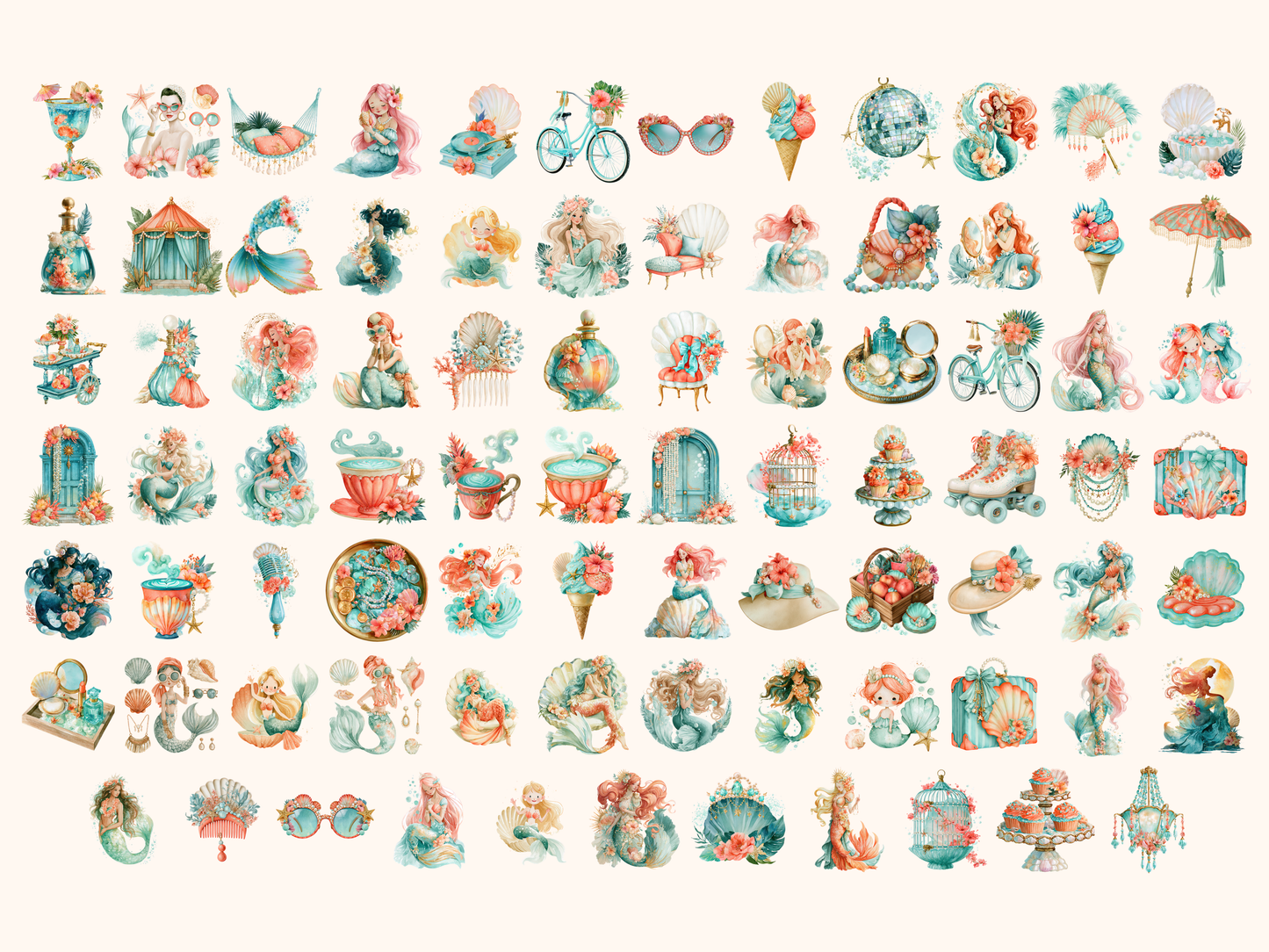 Summer Siren Watercolor Clipart