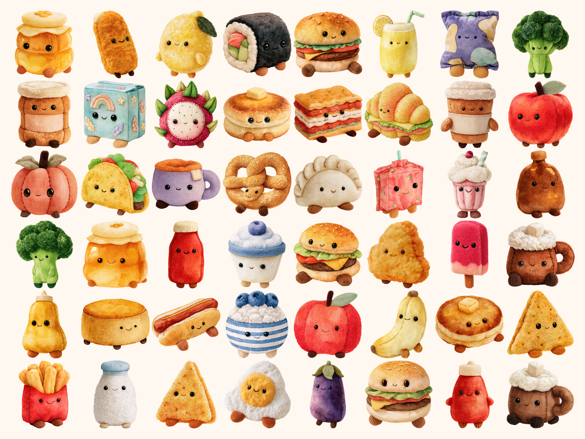 Plushie Food & Drinks Watercolor Clipart