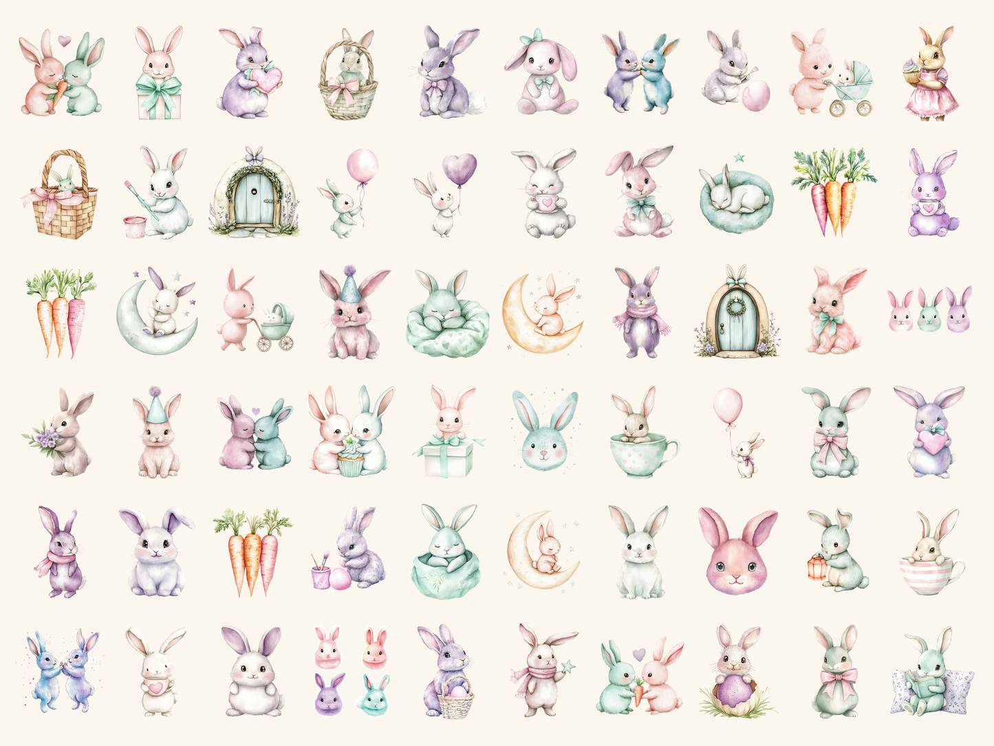 Pastel Bunnies Watercolor Clipart