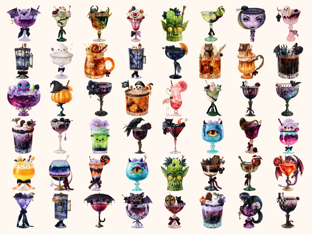 Halloween Cocktails Watercolor Clipart — listing preview 4