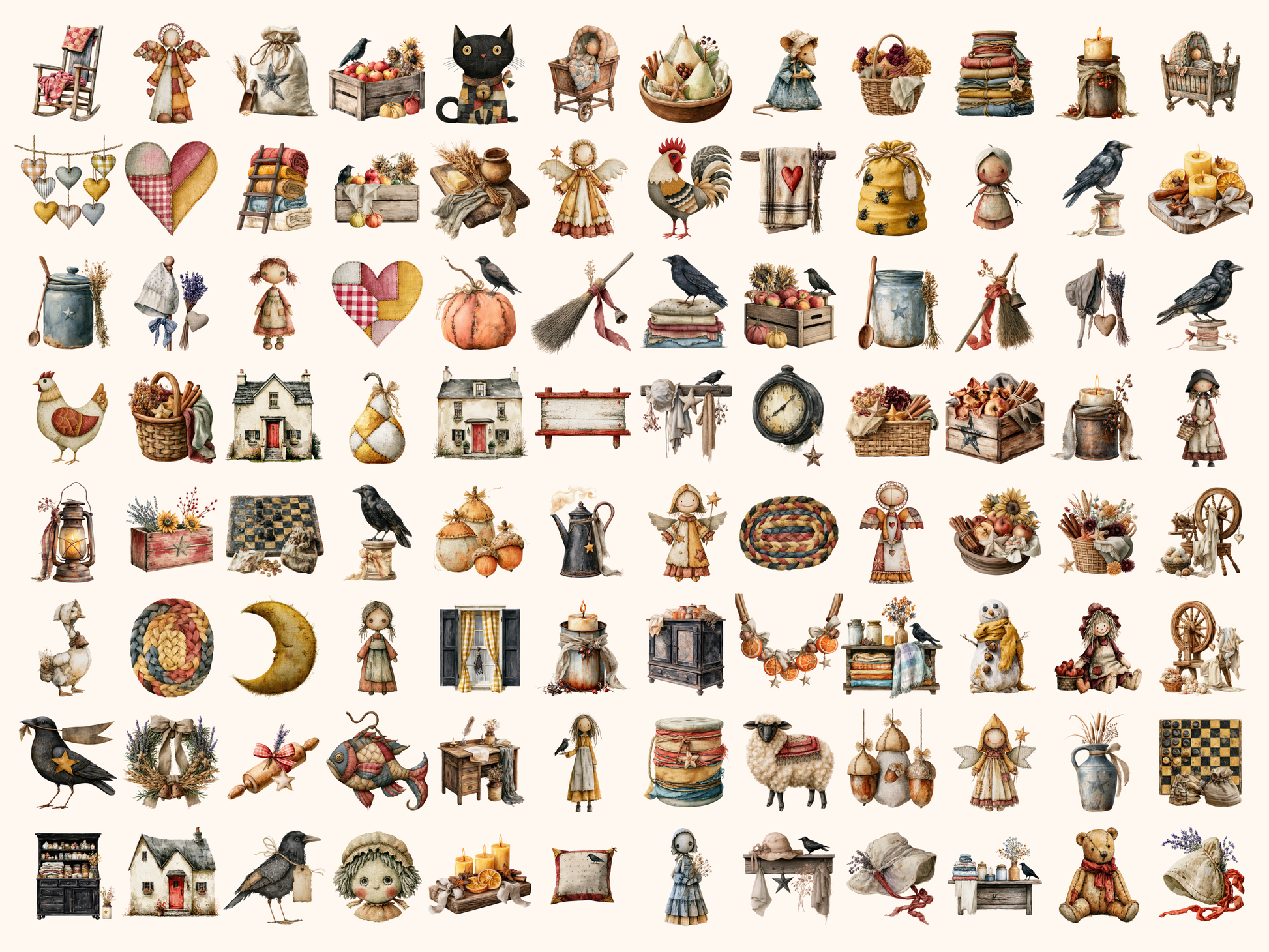Primitive Country Watercolor Clipart