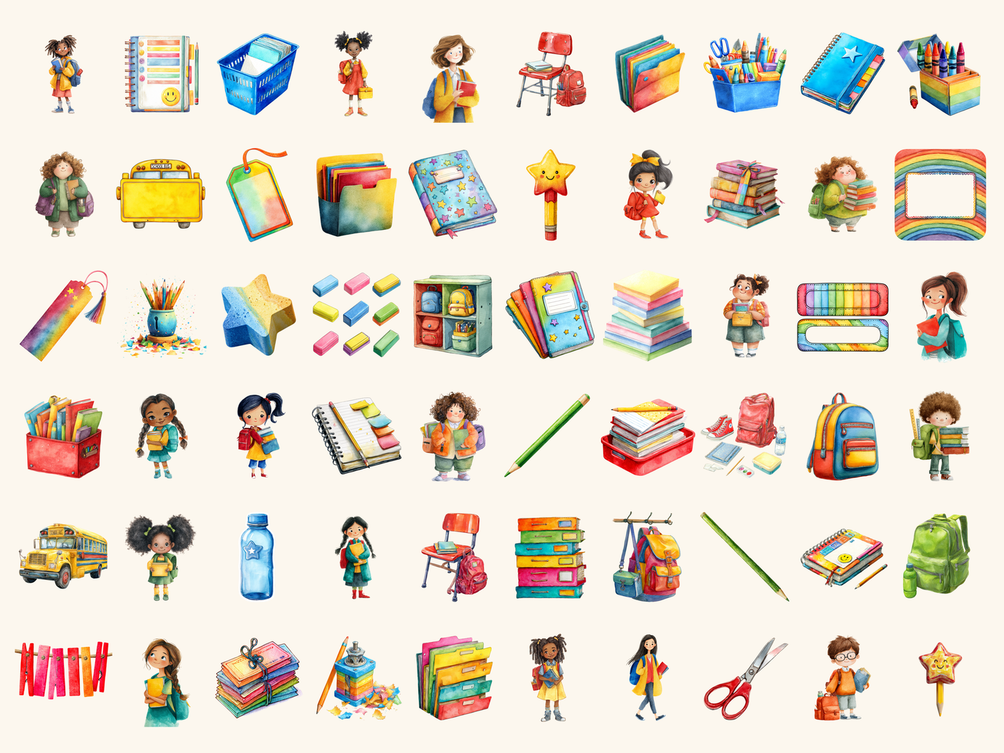Back to School Watercolor Clipart