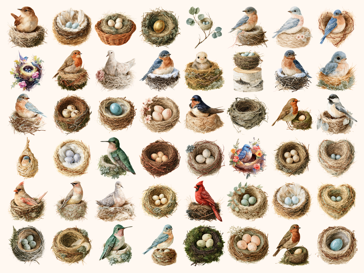 Bird Nests Watercolor Clipart