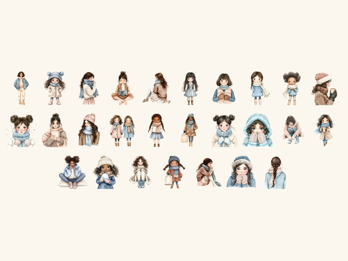 Winter Girls Watercolor Clipart