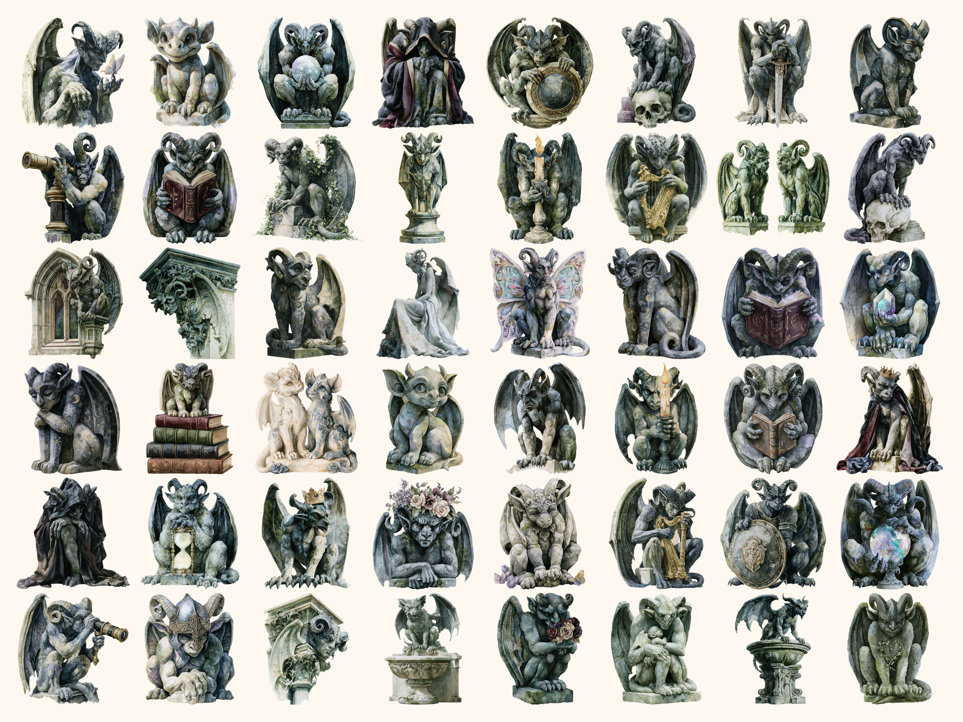 Gargoyles Watercolor Clipart