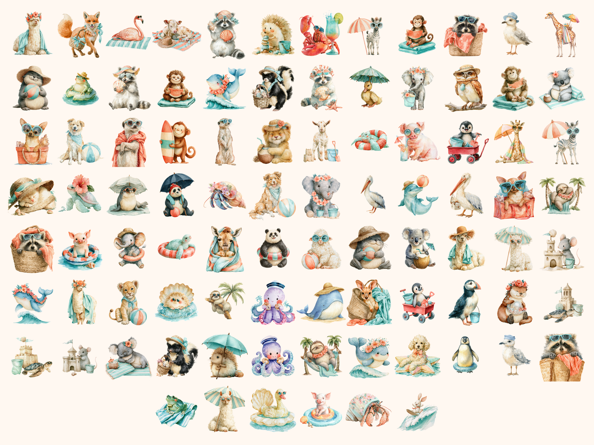Beach Animals Watercolor Clipart