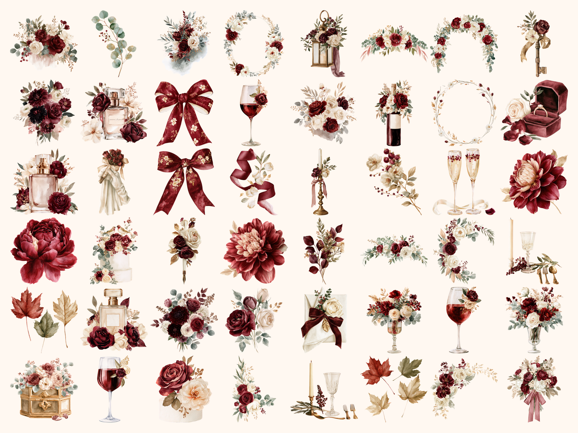 Marsala Fall Florals Watercolor Clipart