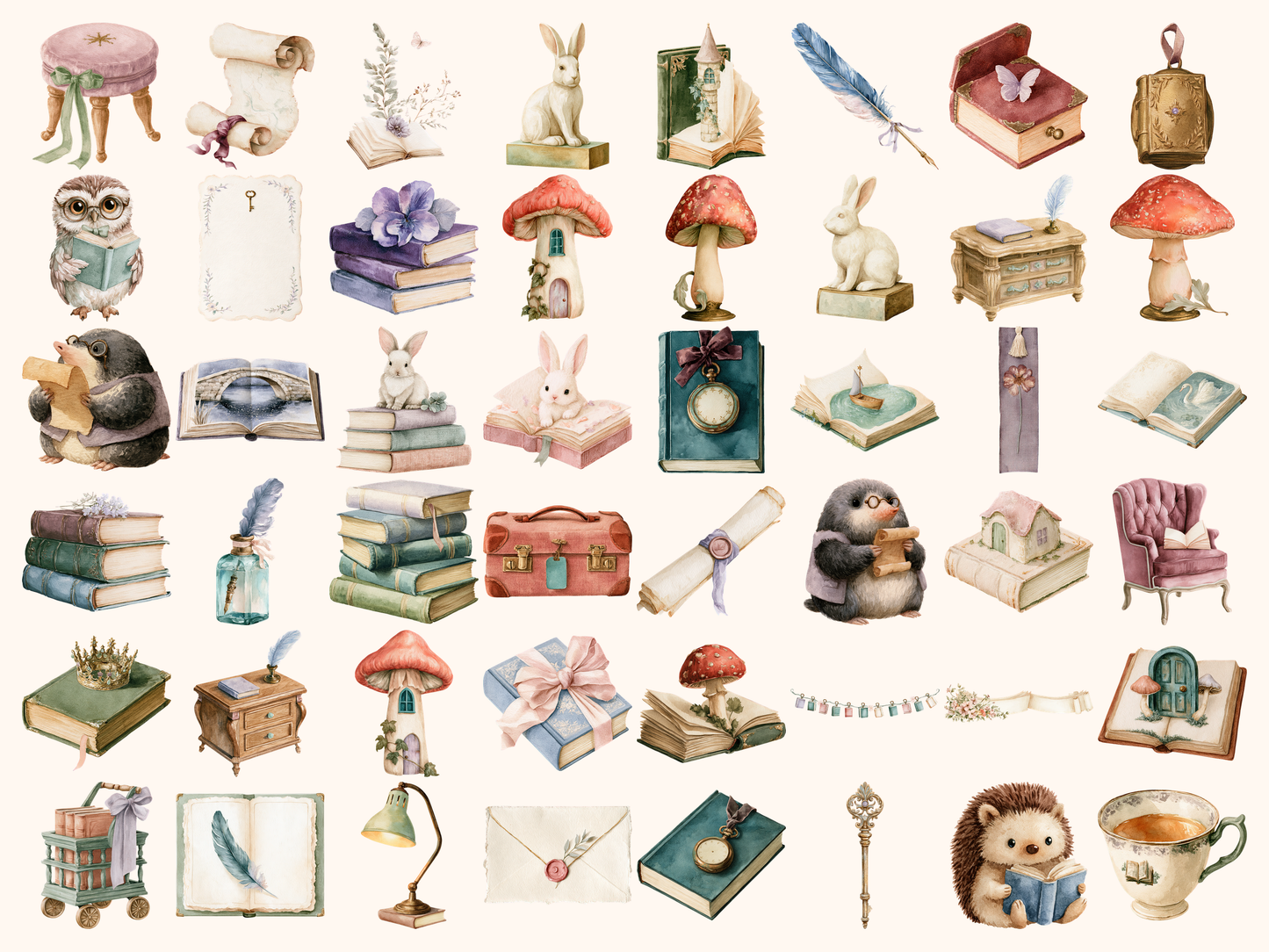 Fairytale Books Watercolor Clipart