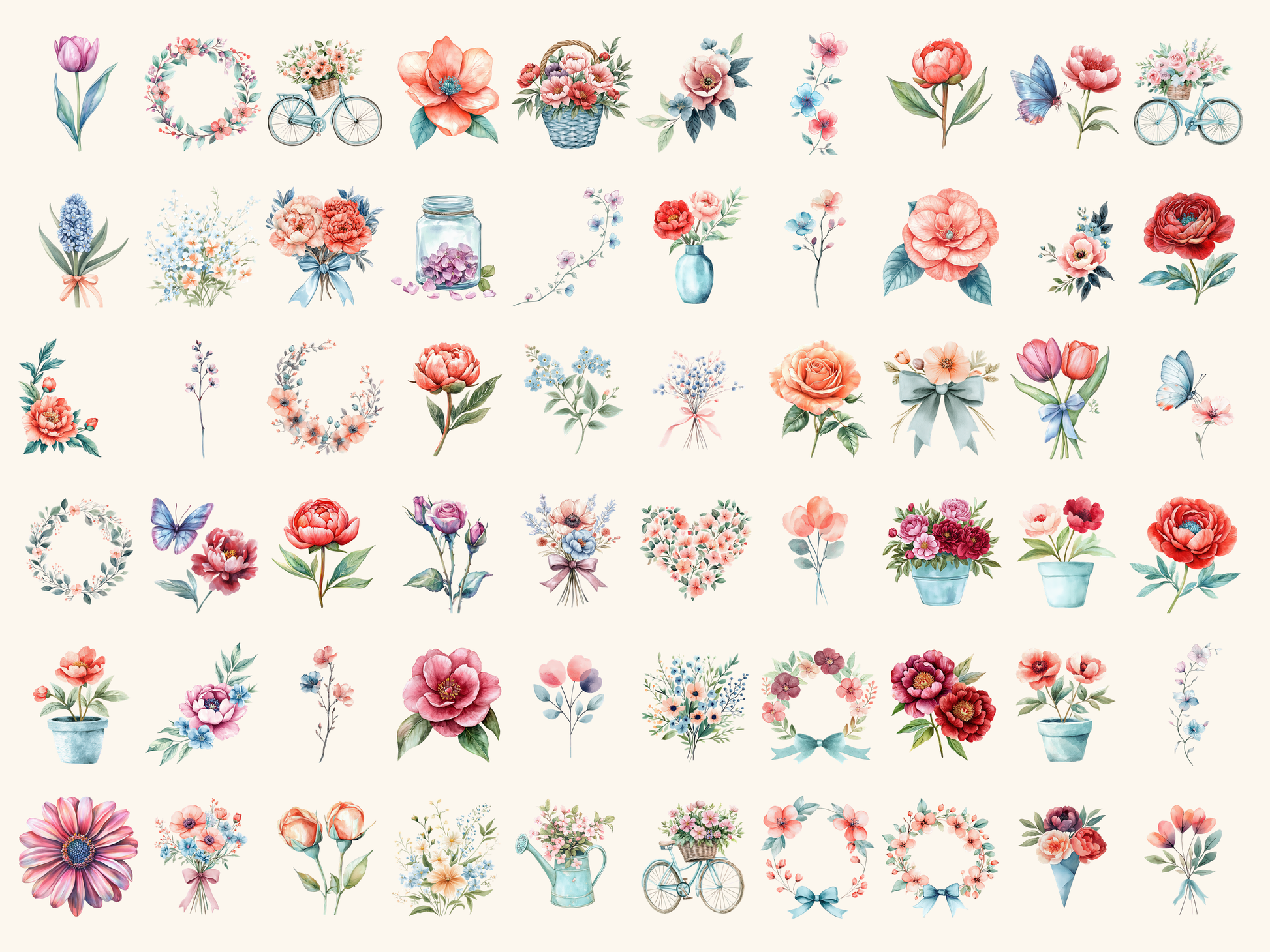 Floral Spring Watercolor Clipart