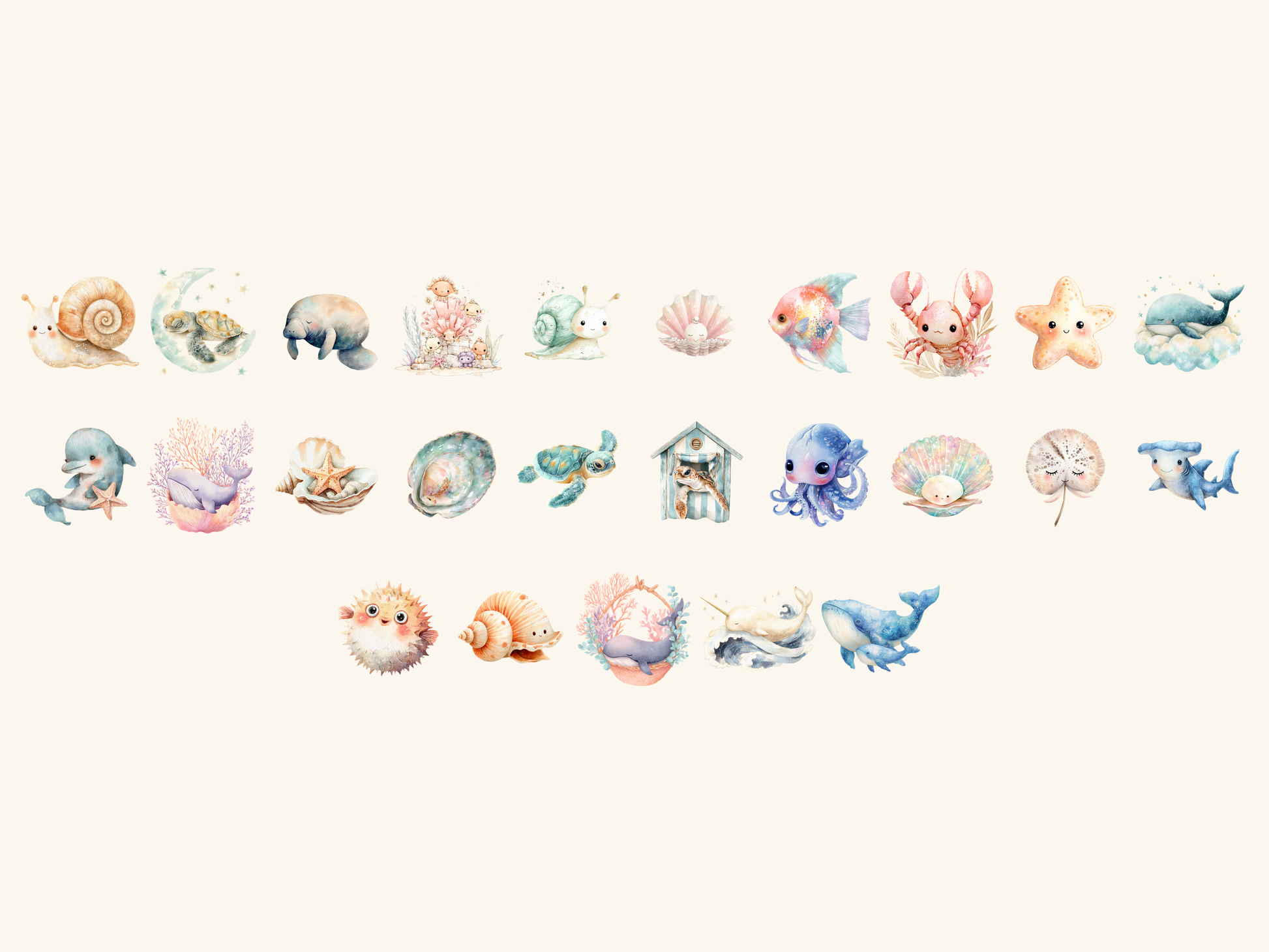 Ocean Babies Watercolor Clipart