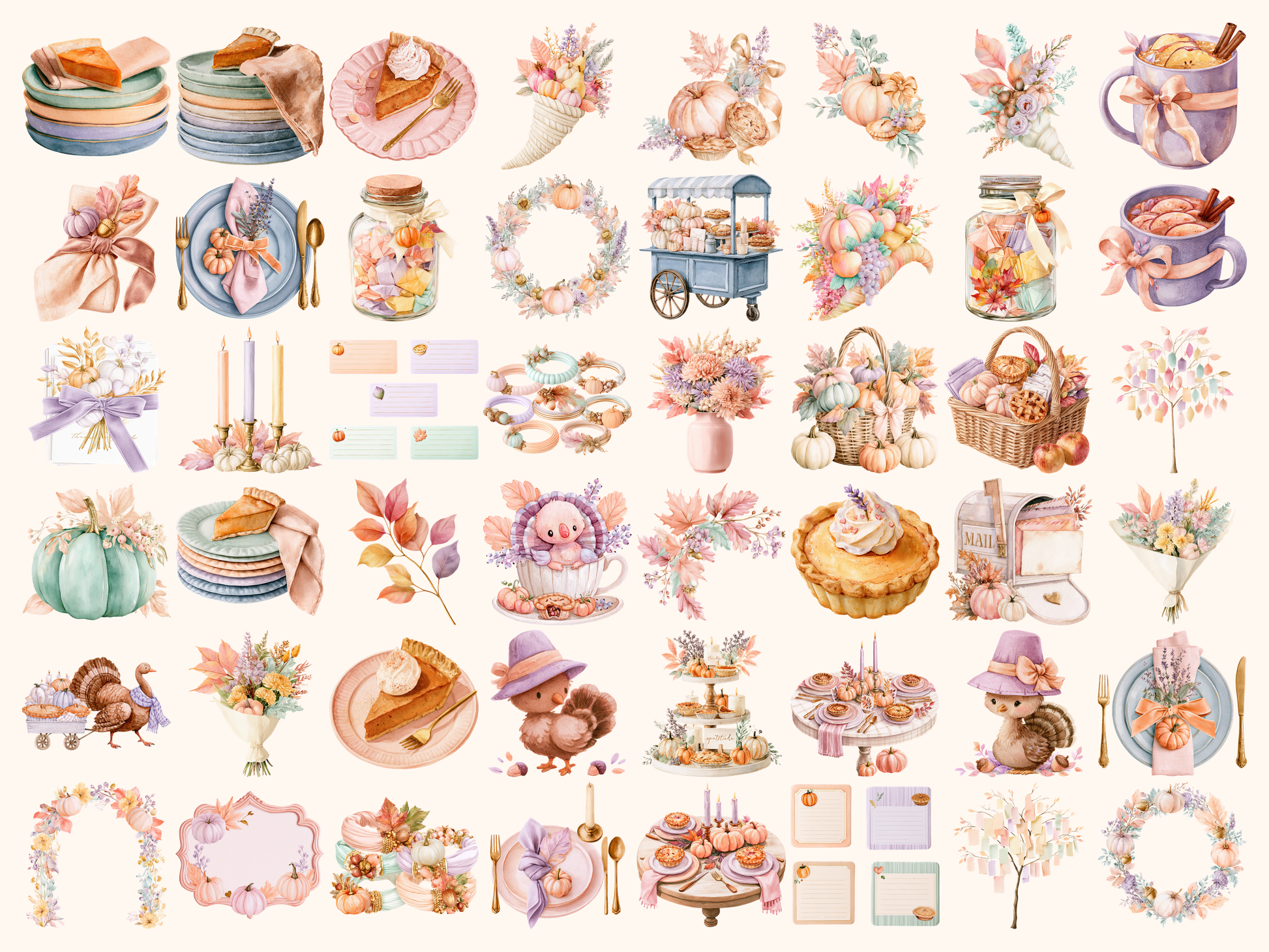 Pastel Thanksgiving Watercolor Clipart