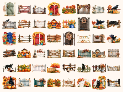 Autumn Fences Watercolor Clipart