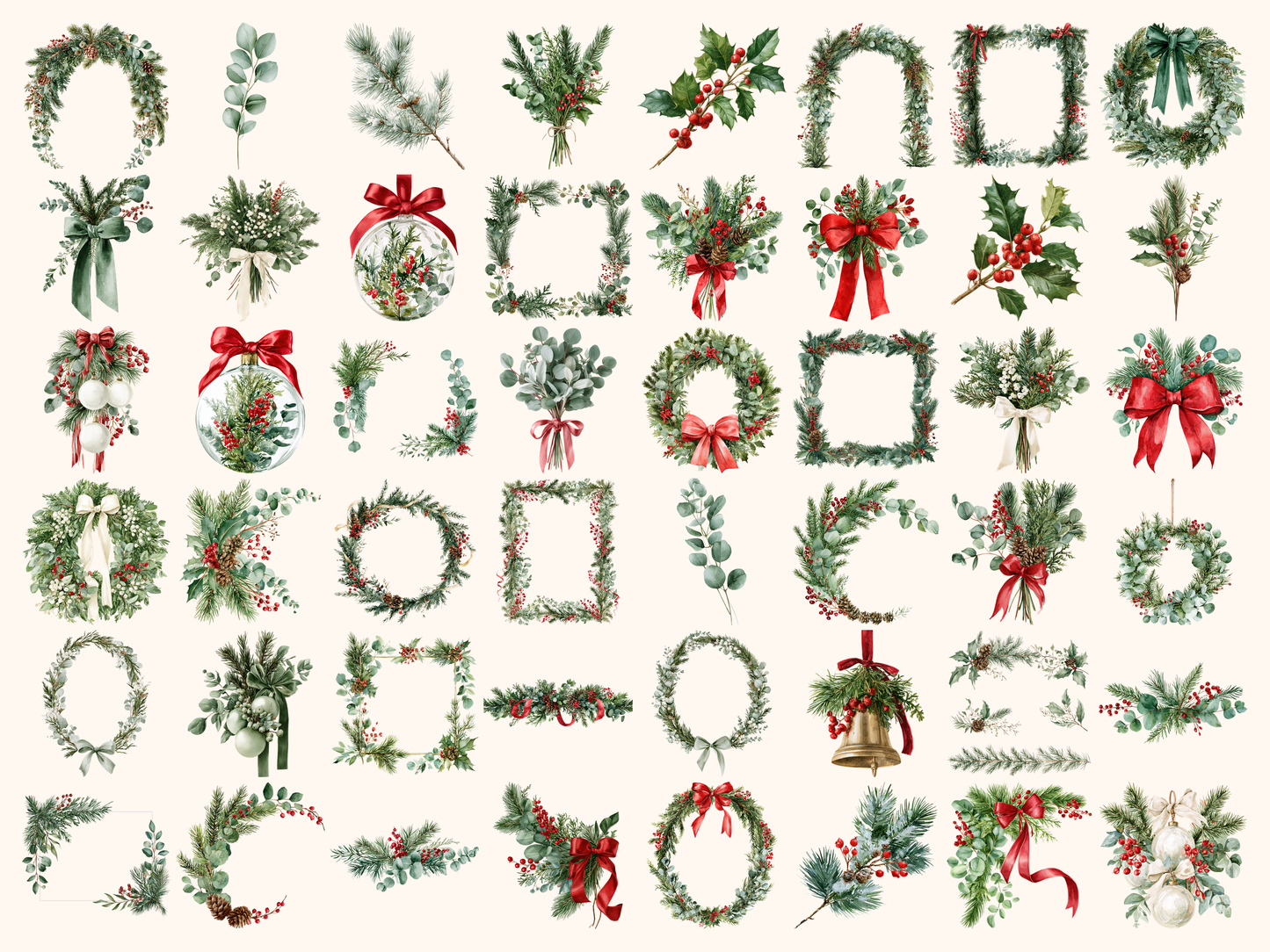 Winter Greenery Watercolor Clipart