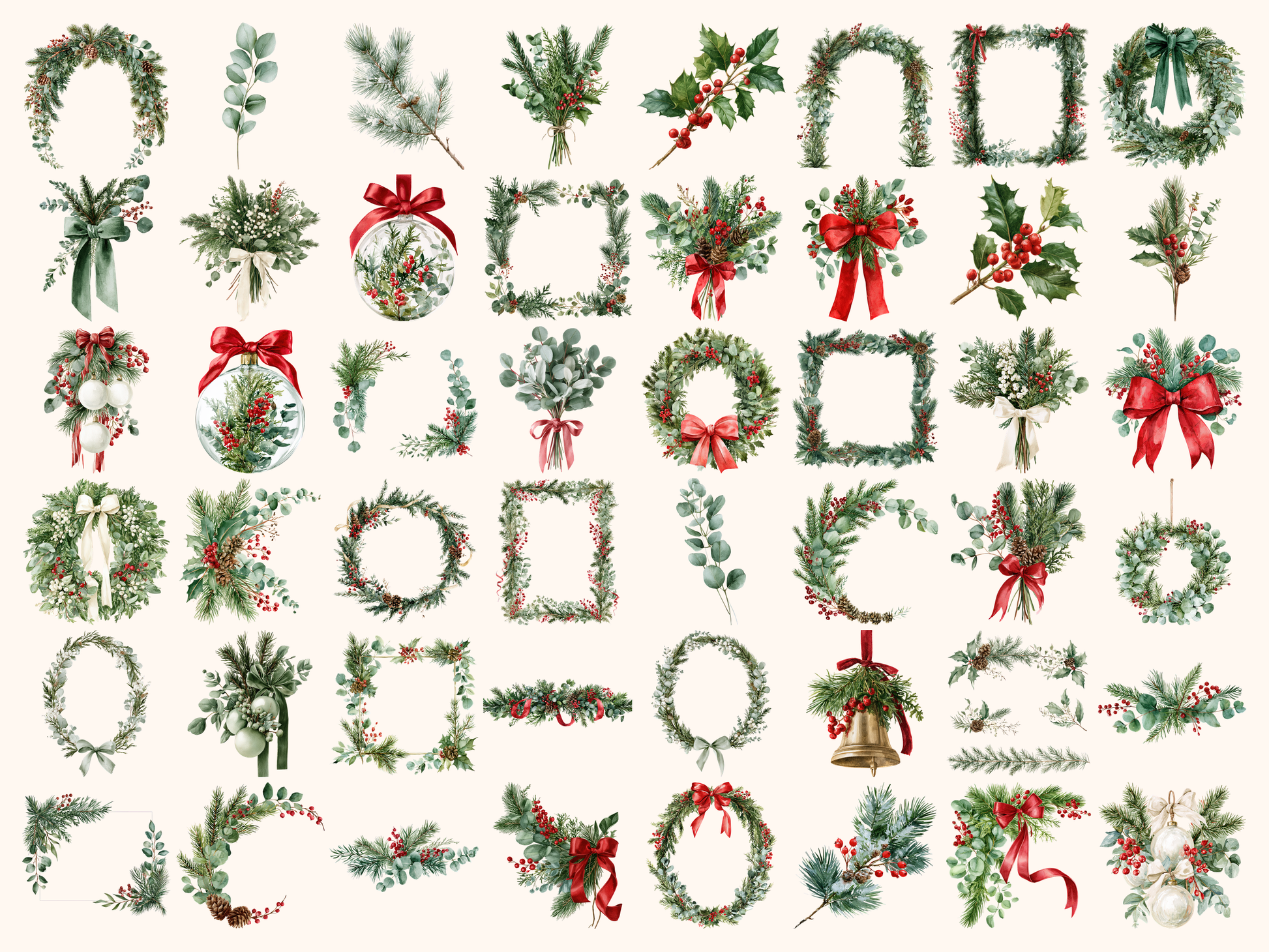 Winter Greenery Watercolor Clipart