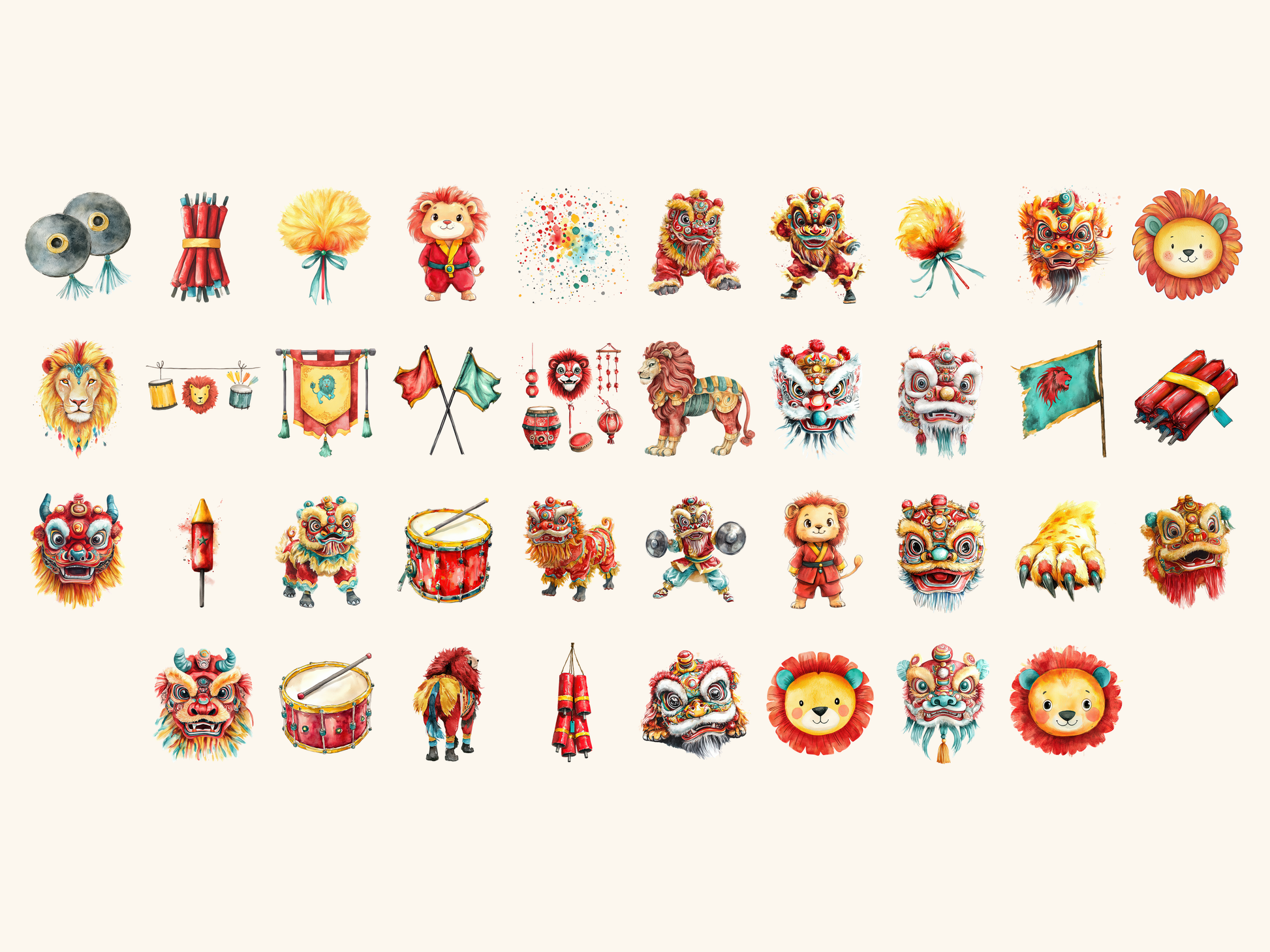 Lion Parade Watercolor Clipart