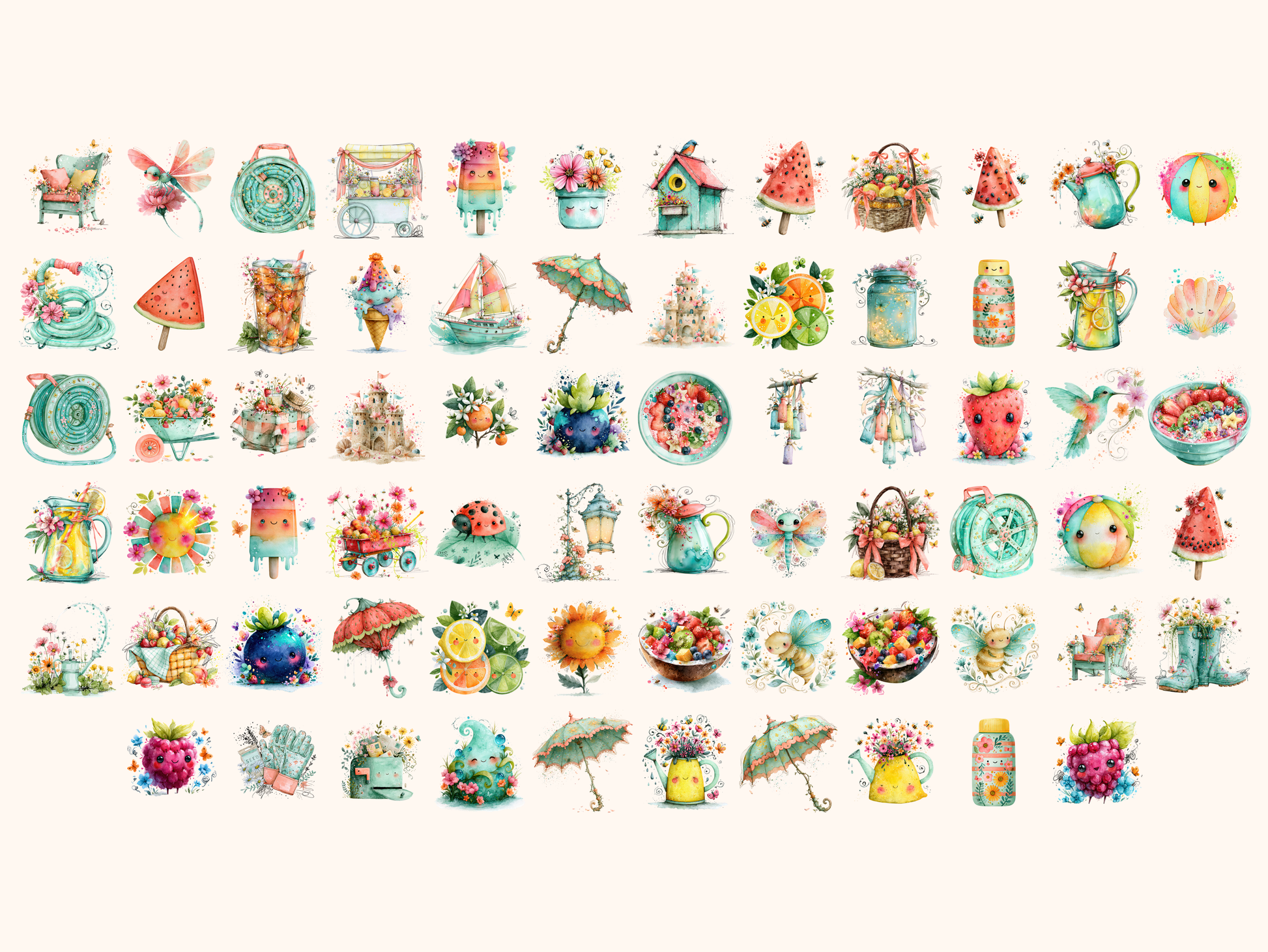 Whimsy Summer Watercolor Clipart