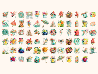 Whimsy Summer Watercolor Clipart
