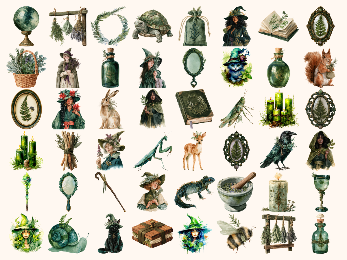 Herbal Witches Watercolor Clipart