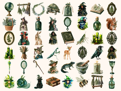 Herbal Witches Watercolor Clipart