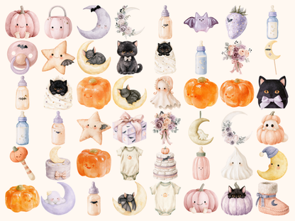 Halloween Baby Shower Watercolor Clipart