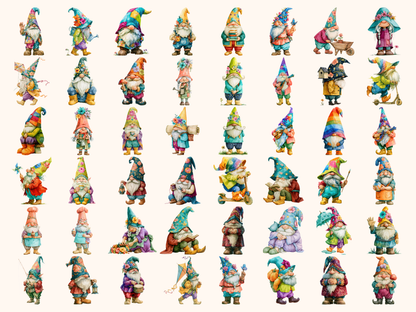 Colorful Gnomes Watercolor Clipart