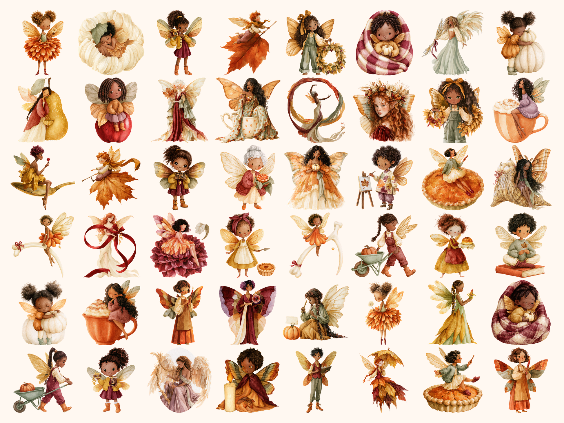 Thanksgiving Fairies Watercolor Clipart