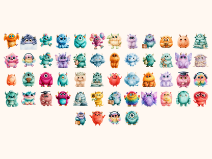 Fluffy Monsters Watercolor Clipart