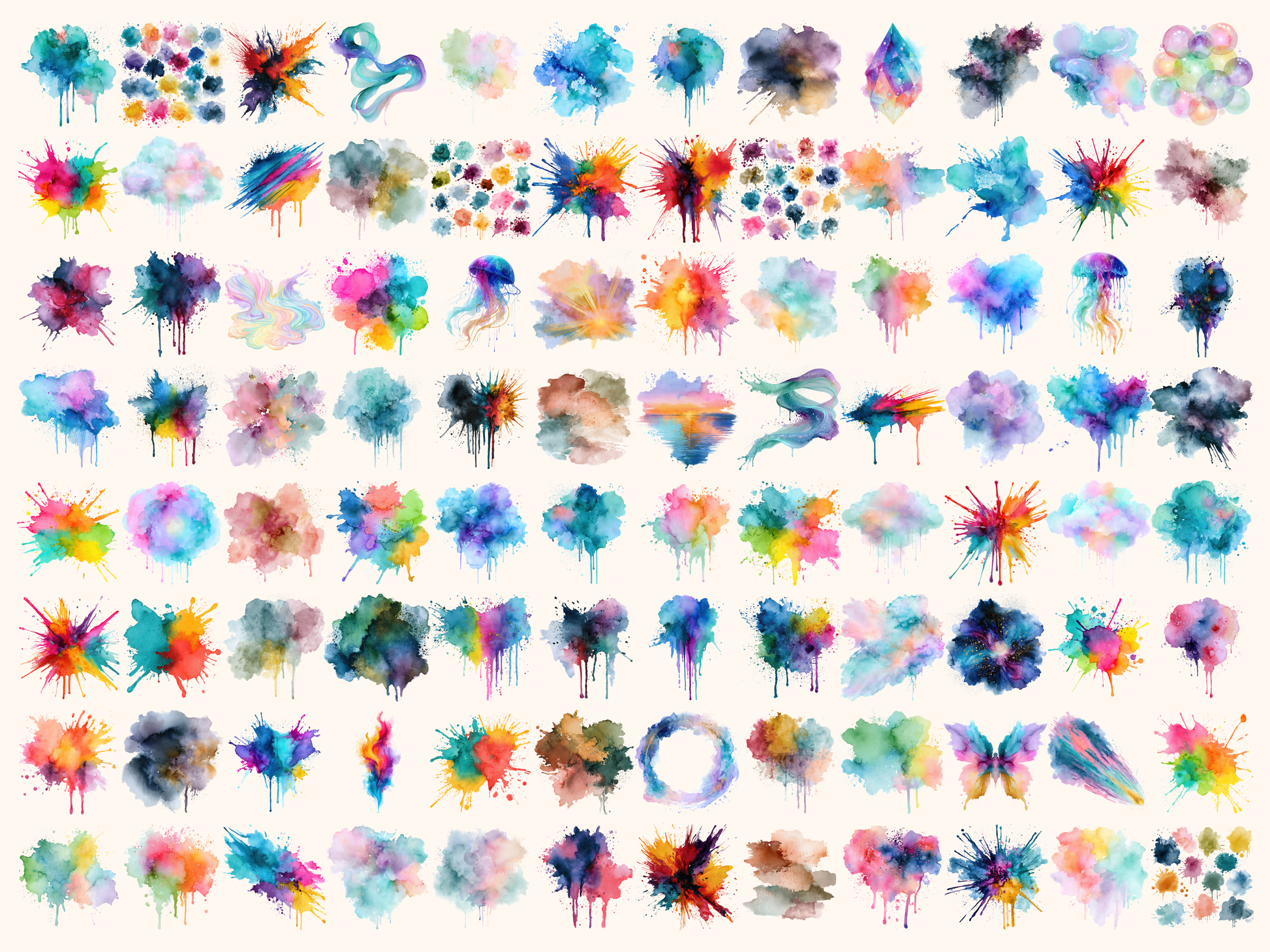 Dreamy Color Splashes Watercolor Clipart