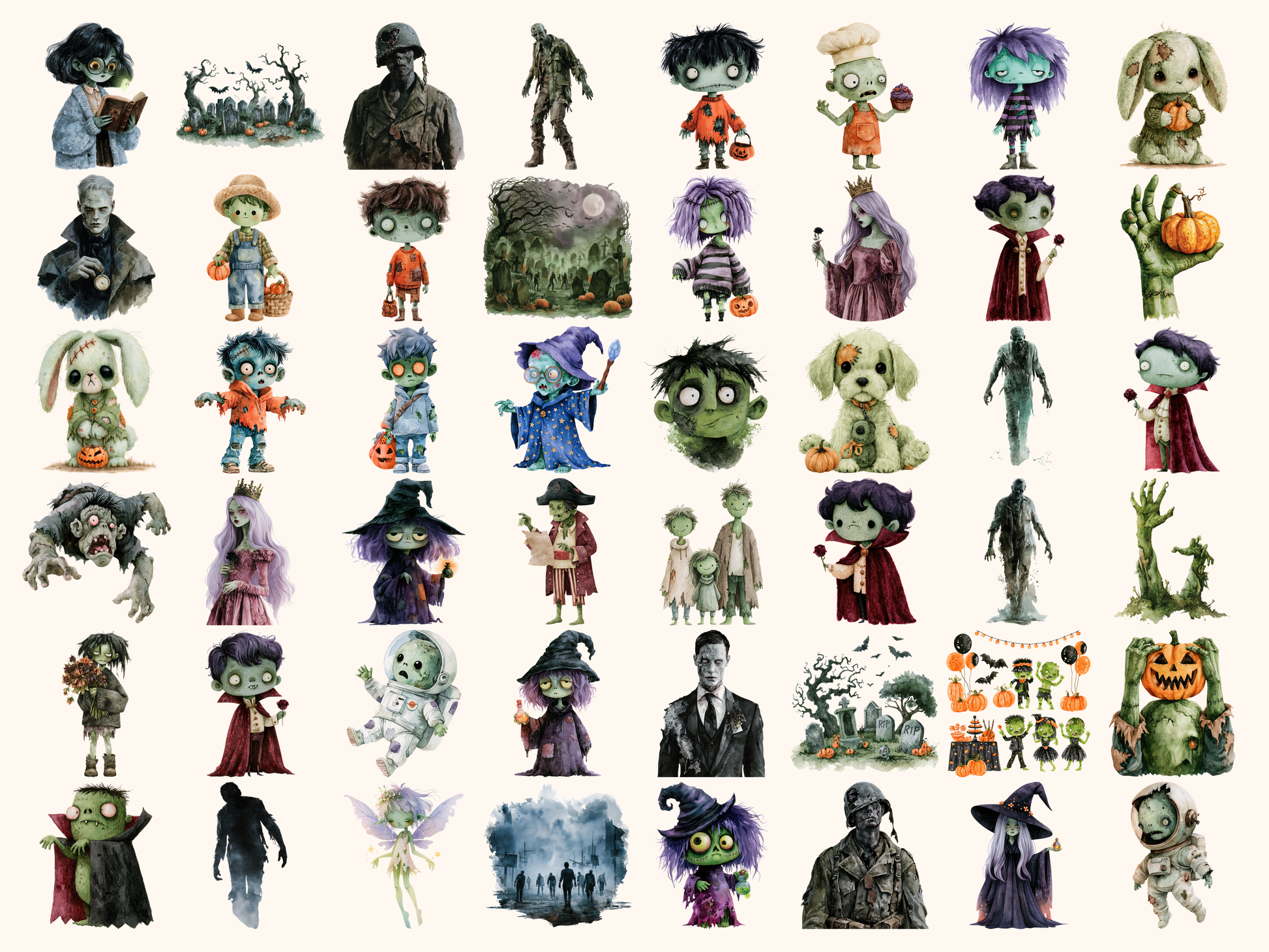 Zombies Watercolor Clipart