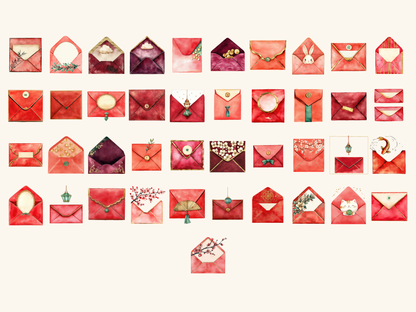 Red Envelopes Watercolor Clipart