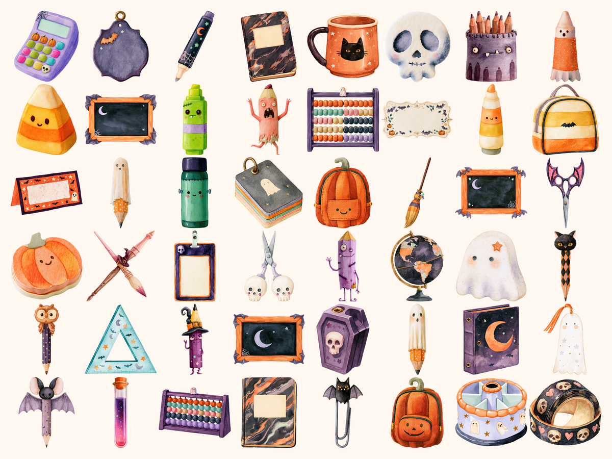 Halloween School Watercolor Clipart