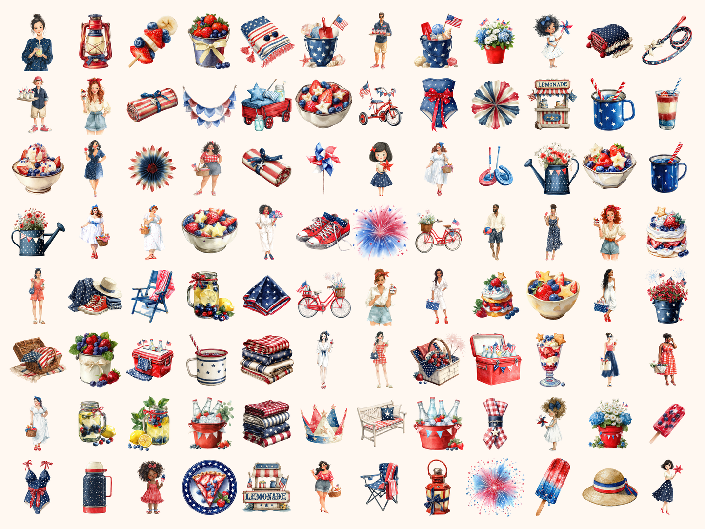 Patriotic Summer Watercolor Clipart