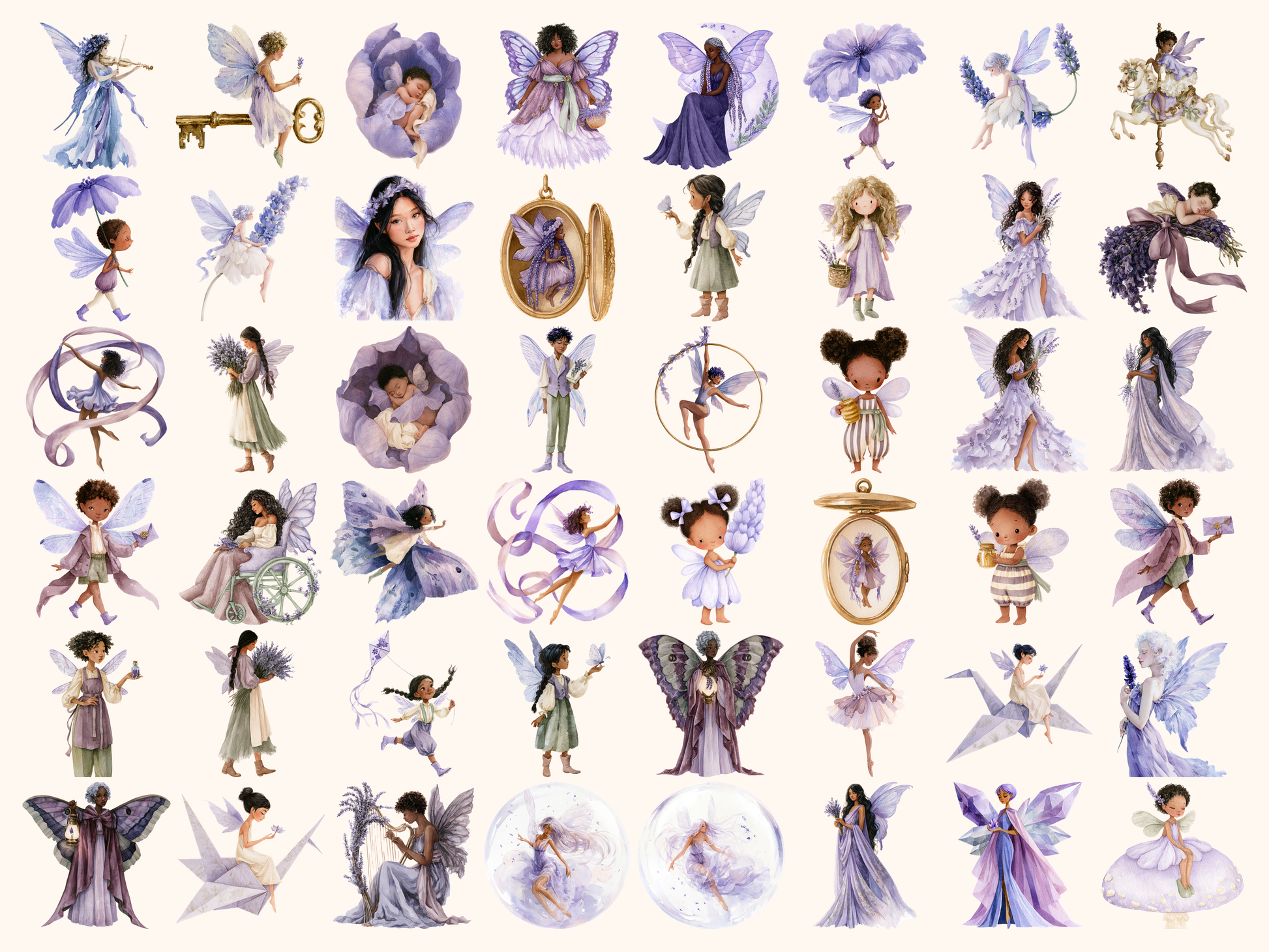 Lavender Fairies Watercolor Clipart