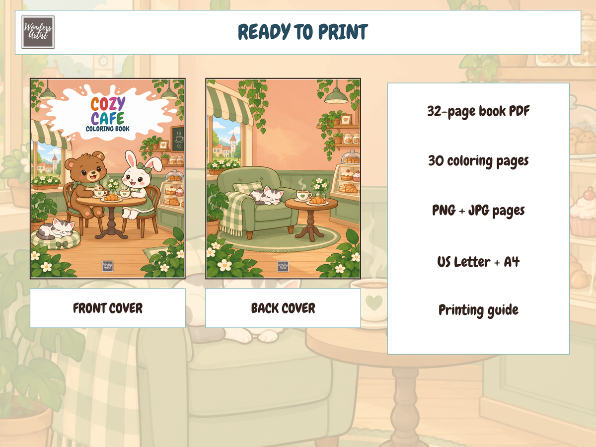 Cozy Cafe Coloring Book — WHATS INCLUDED
