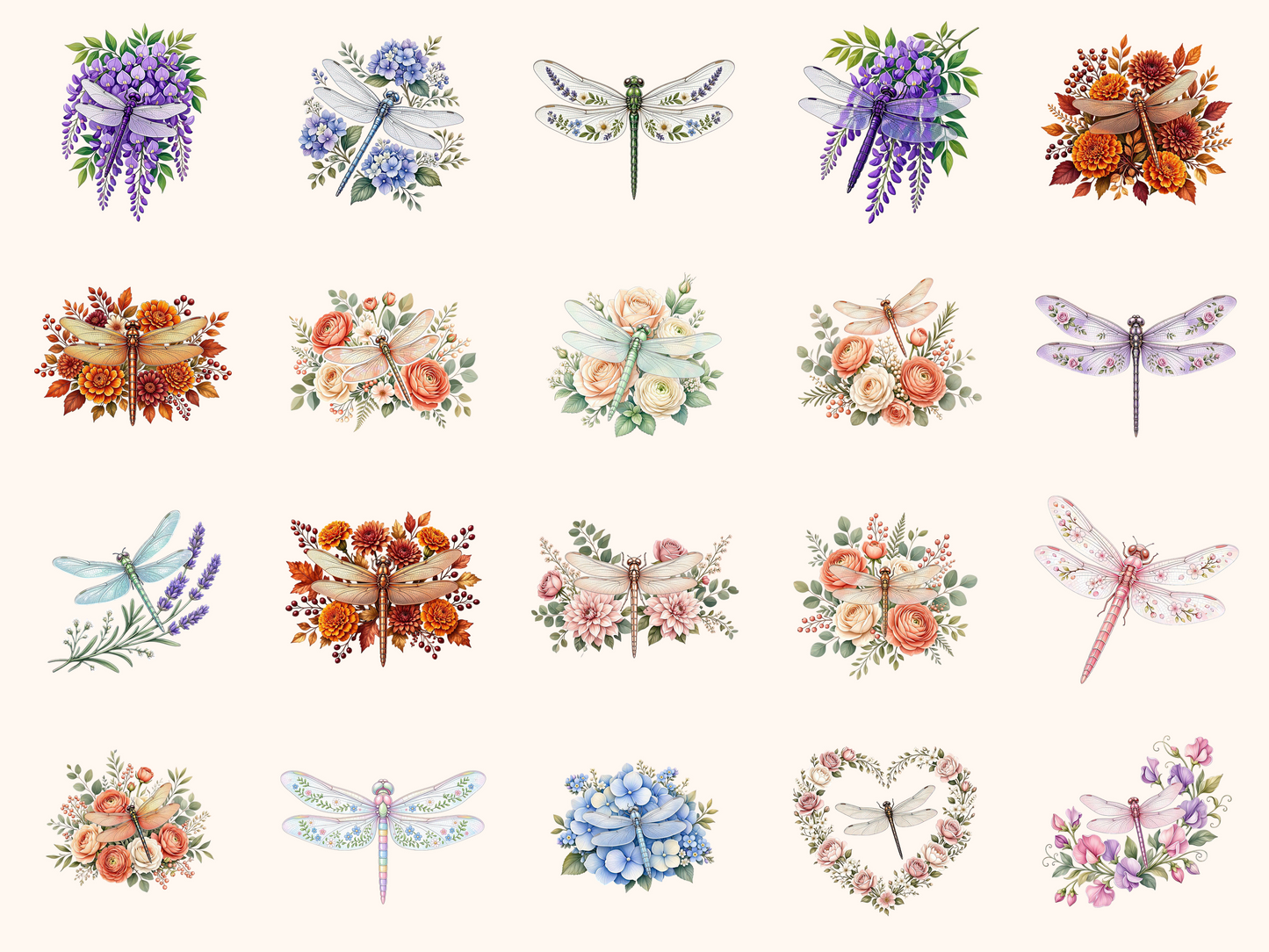 Floral Dragonflies Clipart