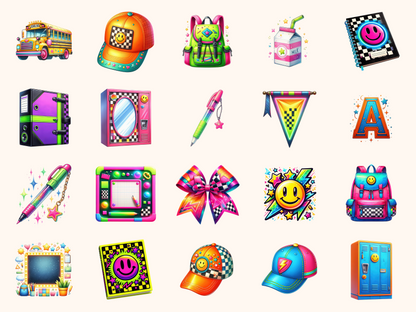 Retro Neon School Clipart