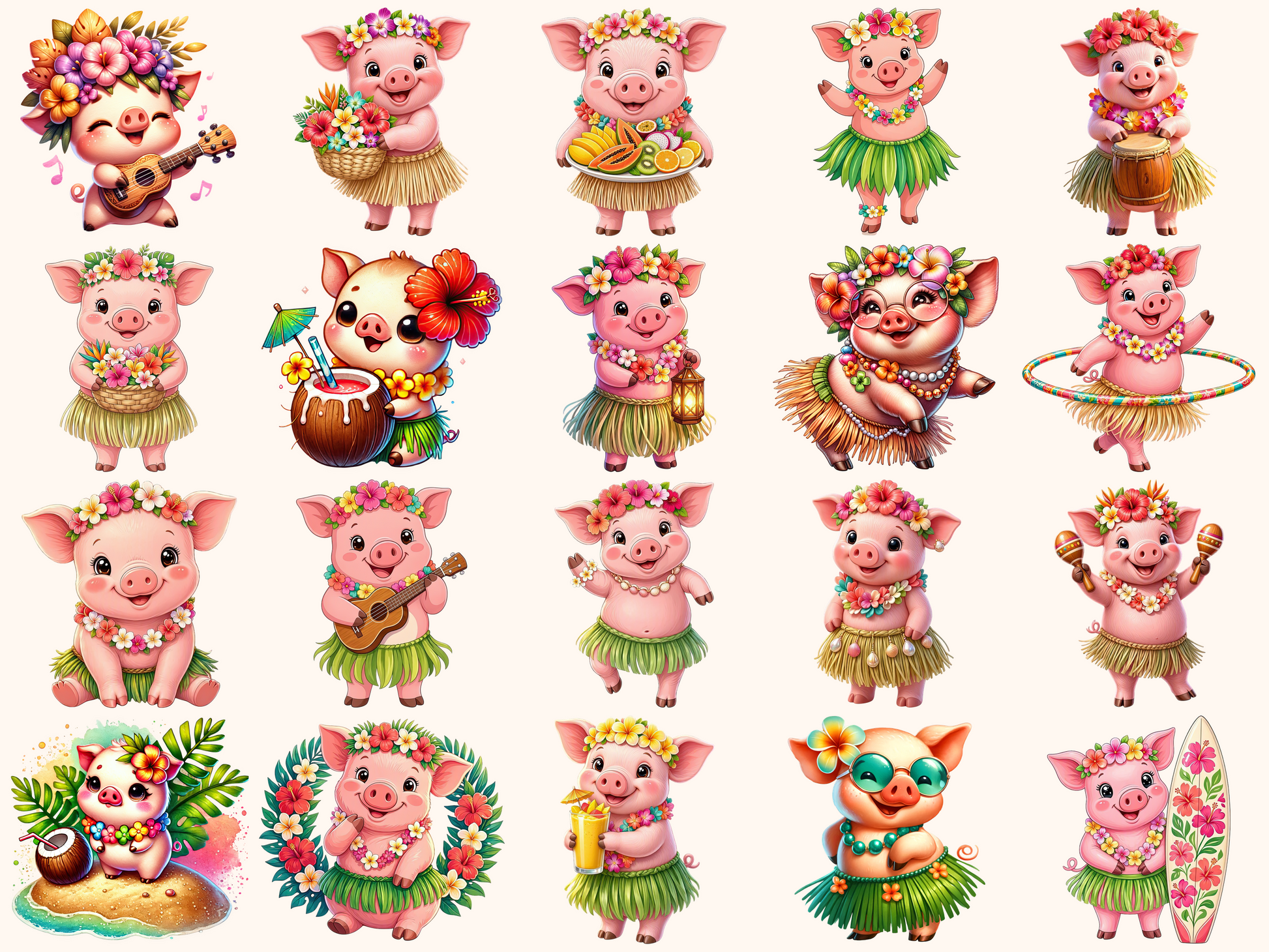 Hula Pigs Clipart