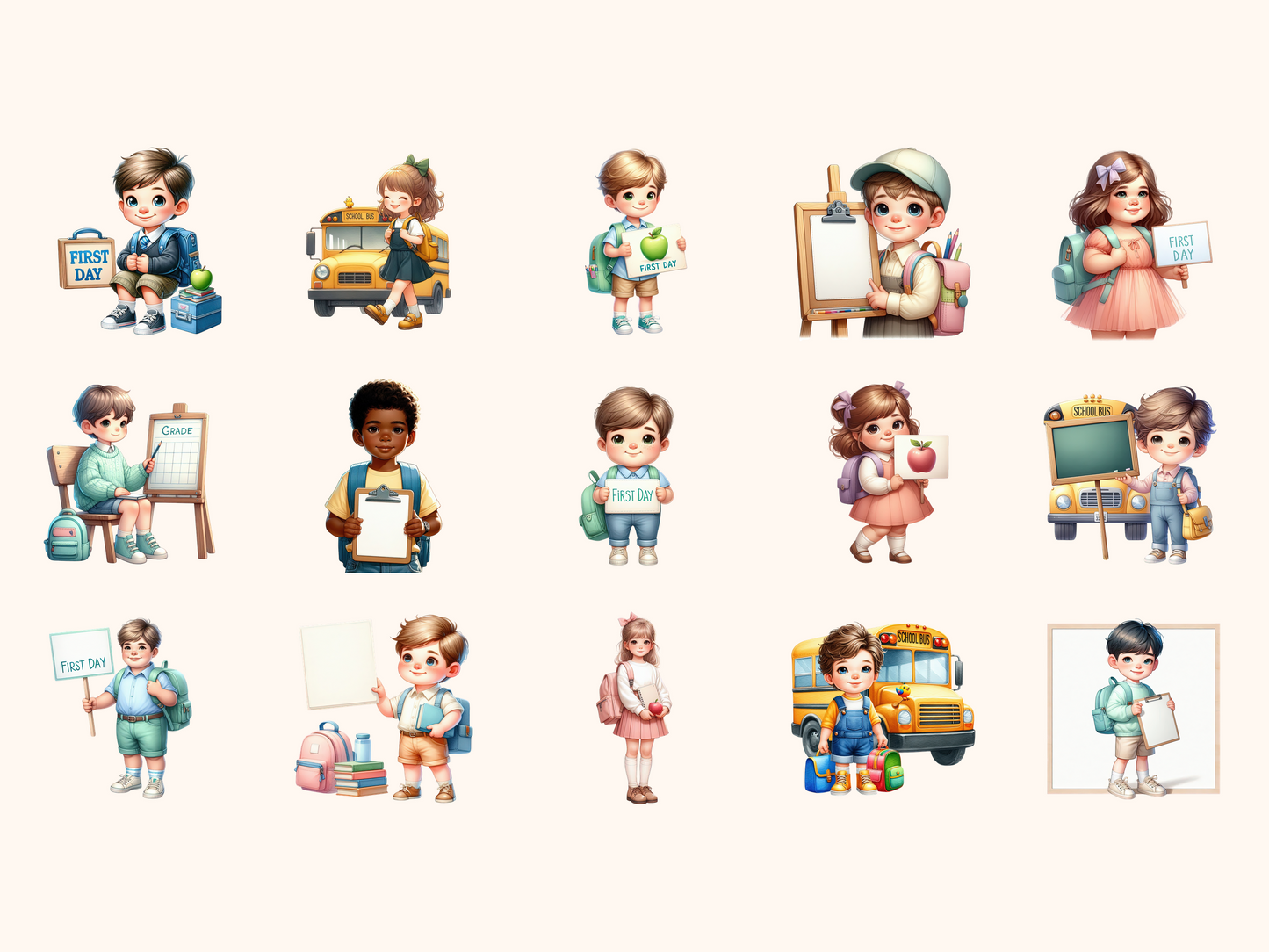 First Day of School Kids Clipart