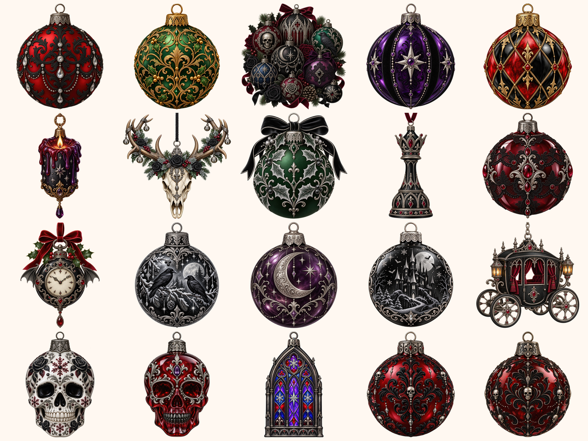 Gothic Christmas Ornaments Clipart — listing preview 5
