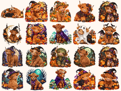 Halloween Highland Cows Clipart