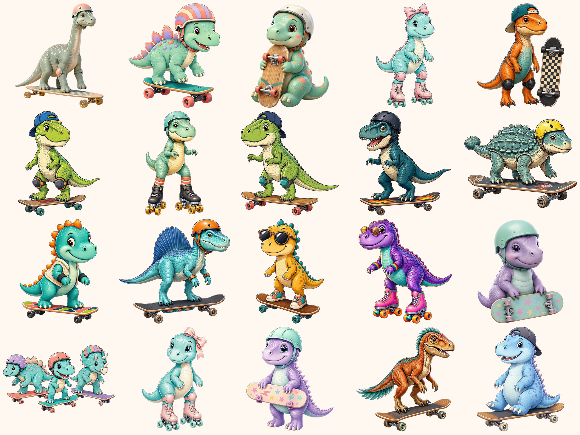 Dino Skaters Clipart