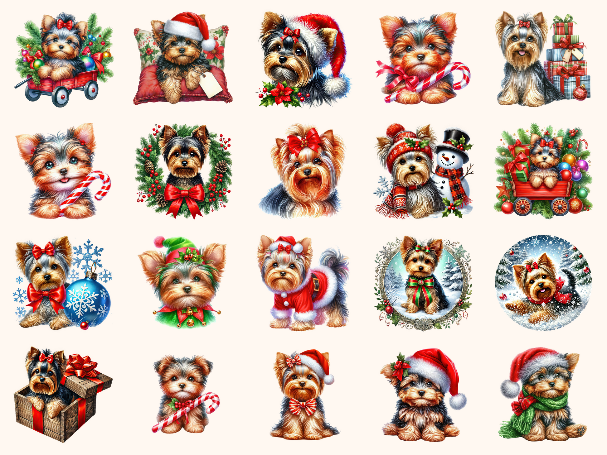 Christmas Yorkshire Terriers Clipart