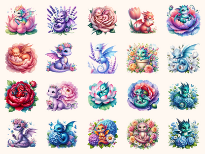 Floral Baby Dragons Clipart