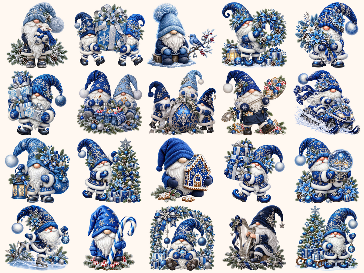 Blue Christmas Gnomes Clipart