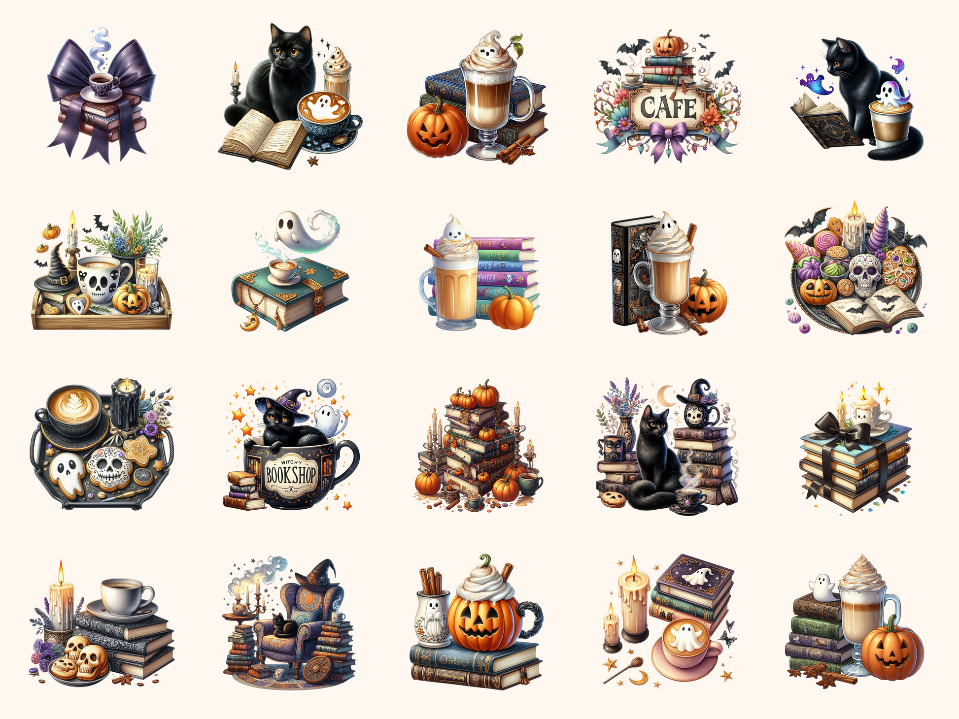 Spooky Coffee & Books Clipart